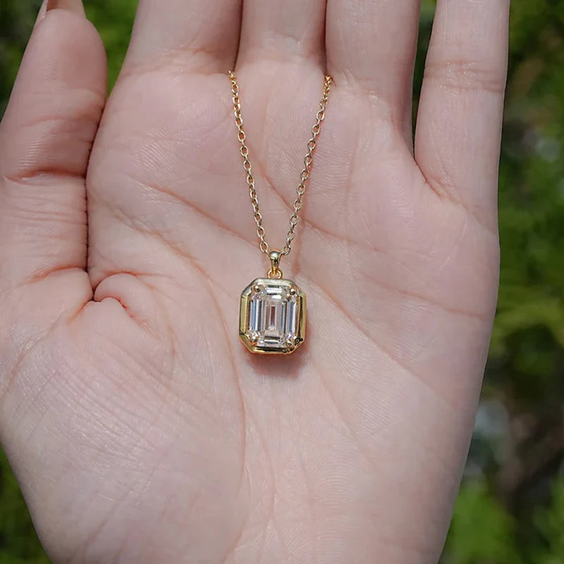 Moissanite Emerald Cut Solitaire Necklace in 14K Gold Filled, view 5, Ratnali Jewels