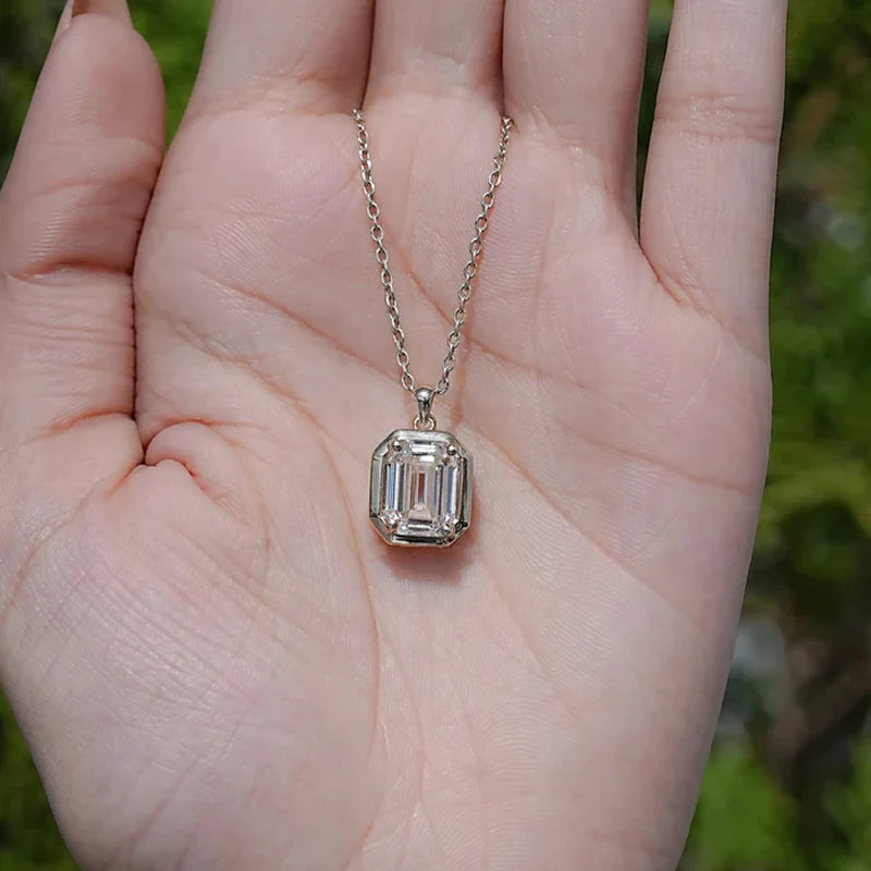 Moissanite Emerald Cut Solitaire Necklace in 14K Gold Filled, view 6, Ratnali Jewels