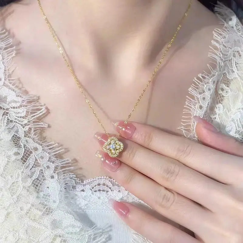 Moissanite Four-Leaf Clover Necklace in 14K Gold Filled, view 2, Ratnali Jewels