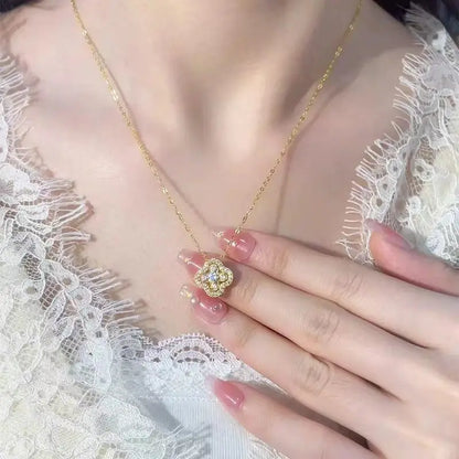 Moissanite Four-Leaf Clover Necklace in 14K Gold Filled, view 2, Ratnali Jewels