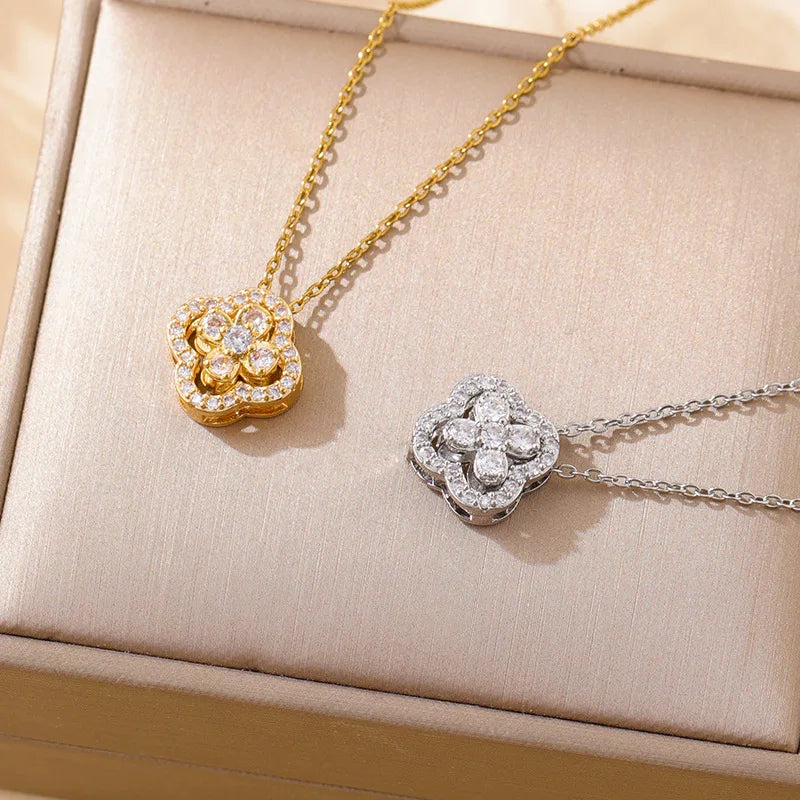 Moissanite Four-Leaf Clover Necklace in 14K Gold Filled, view 4, Ratnali Jewels