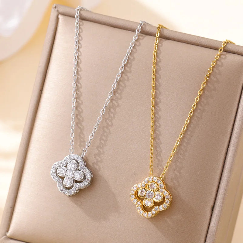 Moissanite Four-Leaf Clover Necklace in 14K Gold Filled, view 5, Ratnali Jewels