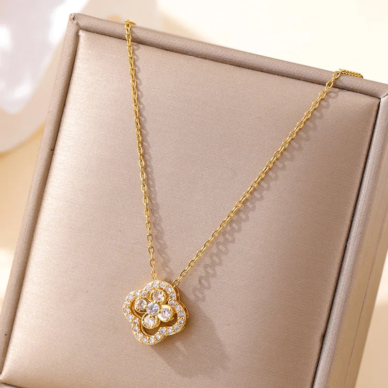 Moissanite Four-Leaf Clover Necklace in 14K Gold Filled, view 6, Ratnali Jewels