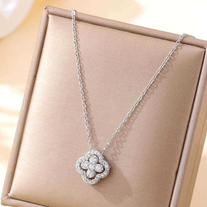 Moissanite Four-Leaf Clover Necklace in 14K Gold Filled, view 7, Ratnali Jewels