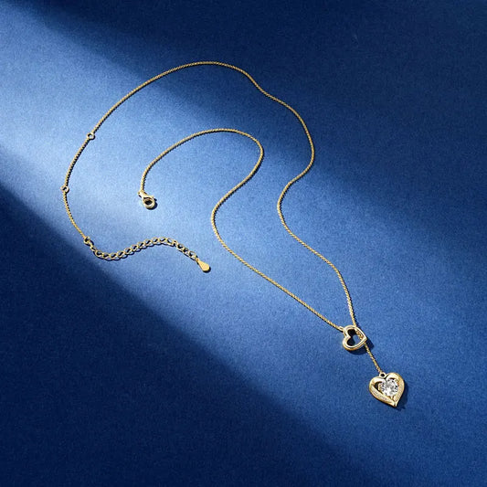 Moissanite Heart Necklace in Sterling Silver, view 2, Ratnali Jewels