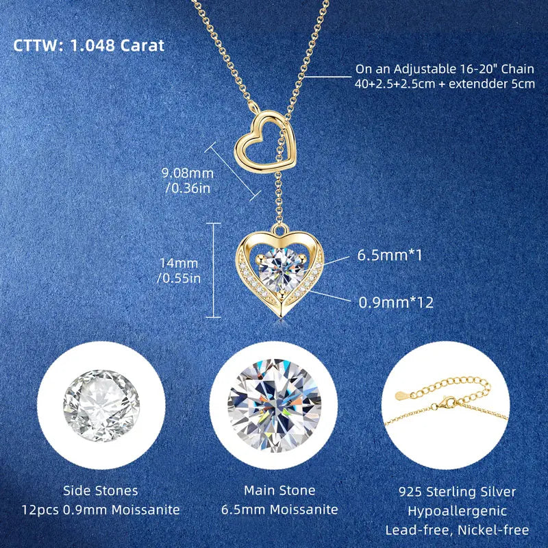 Moissanite Heart Necklace in Sterling Silver, view 3, Ratnali Jewels
