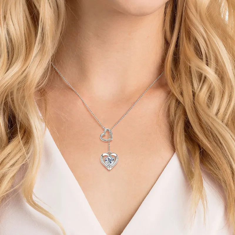 Moissanite Heart Necklace in Sterling Silver, view 5, Ratnali Jewels