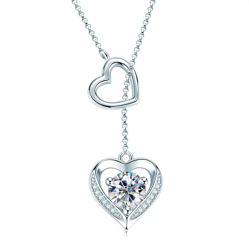 Moissanite Heart Necklace in Sterling Silver, view 7, Ratnali Jewels