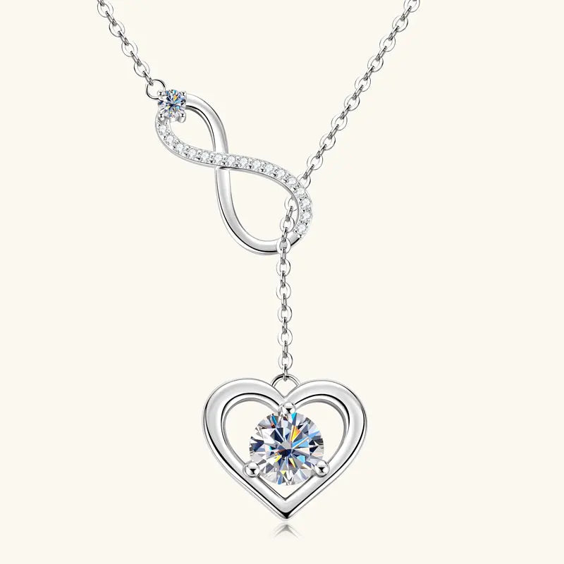Moissanite Heart Necklace in Sterling Silver, view 9, Ratnali Jewels