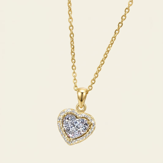 Moissanite Halo Heart Necklace, view 3, Ratnali Jewels