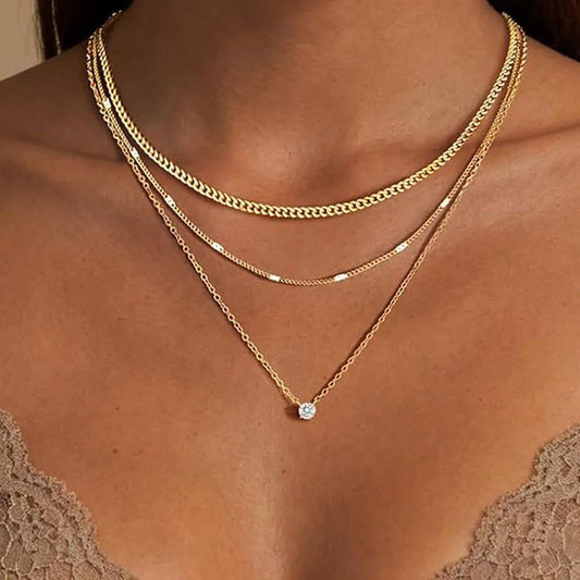 Moissanite Layered Chain Necklace in 14K Gold Filled, view 2, Ratnali Jewels