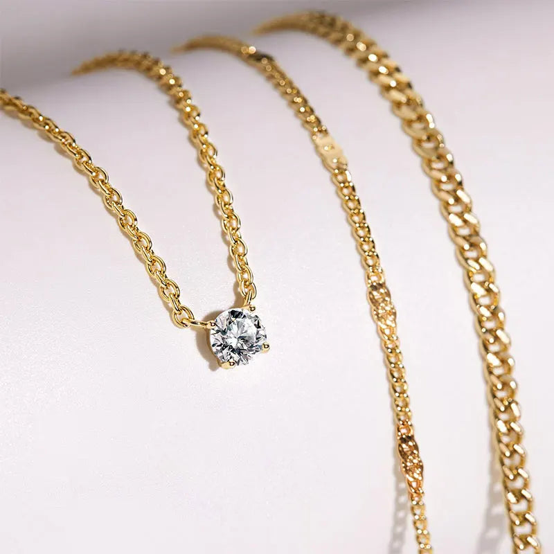 Moissanite Layered Necklace Set in 14K Gold Filled, view 4, Ratnali Jewels