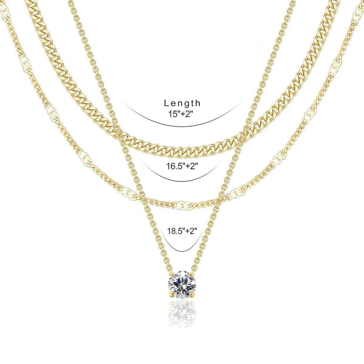 Moissanite Layered Necklace Set in 14K Gold Filled, view 5, Ratnali Jewels