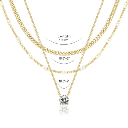 Moissanite Layered Necklace Set in 14K Gold Filled, view 5, Ratnali Jewels