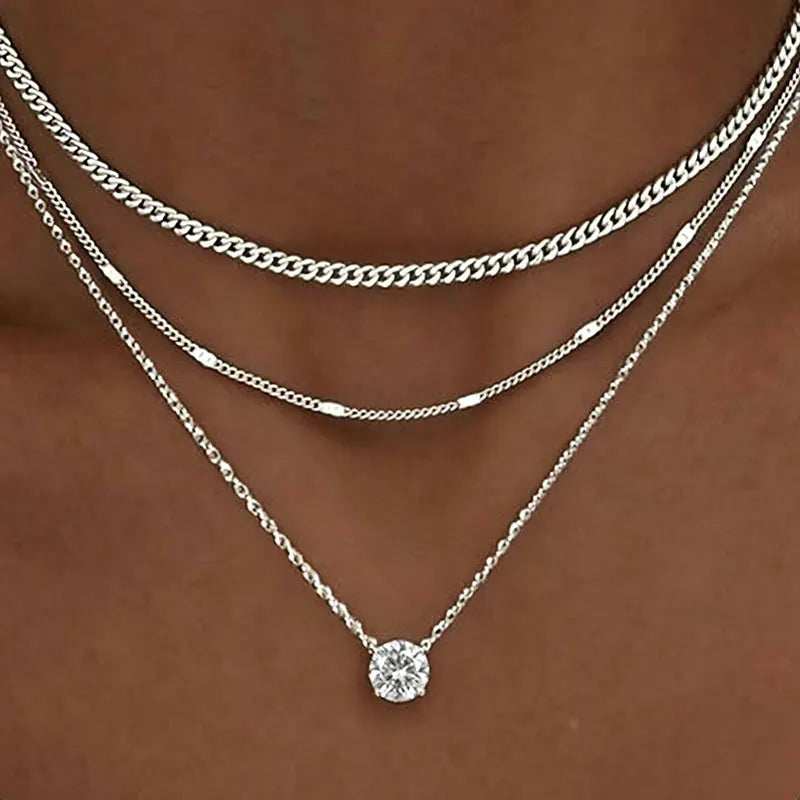 Moissanite Layered Necklace Set in 14K Gold Filled, view 6, Ratnali Jewels