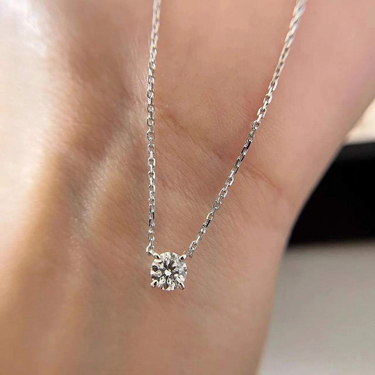 Moissanite Mini Solitaire Necklace in 925 Sterling Silver, Ratnali Jewels