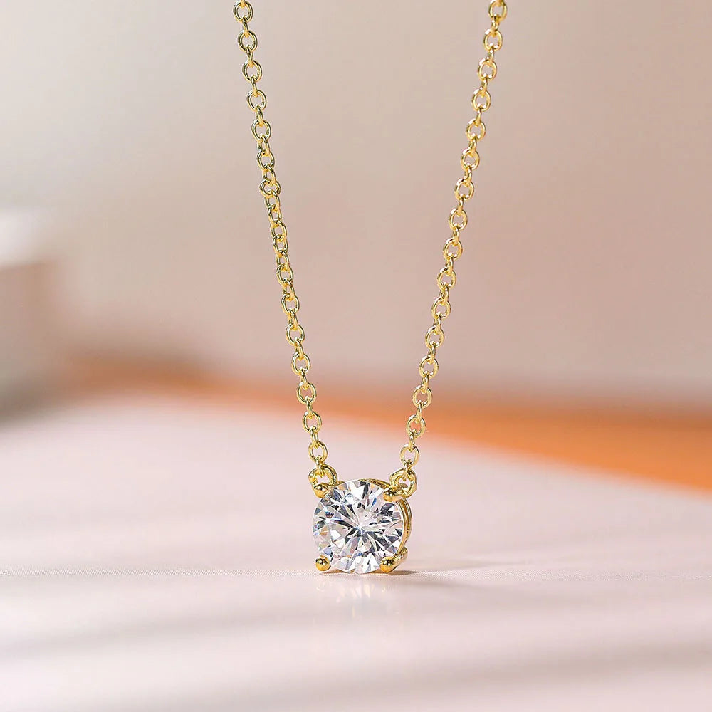 Moissanite Mini Solitaire Necklace in 925 Sterling Silver, view 2, Ratnali Jewels
