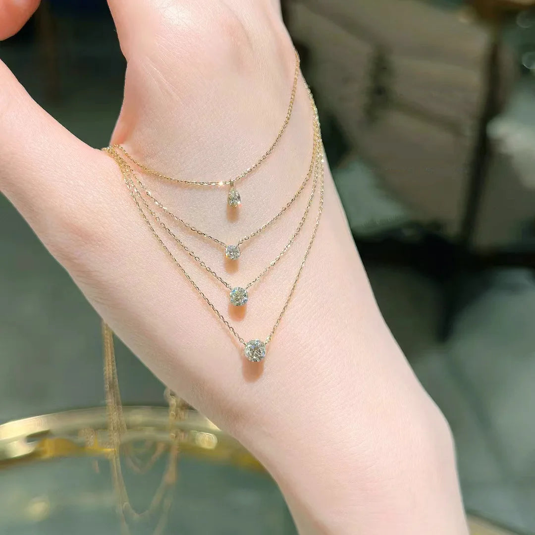 Moissanite Mini Solitaire Necklace in 925 Sterling Silver, view 3, Ratnali Jewels
