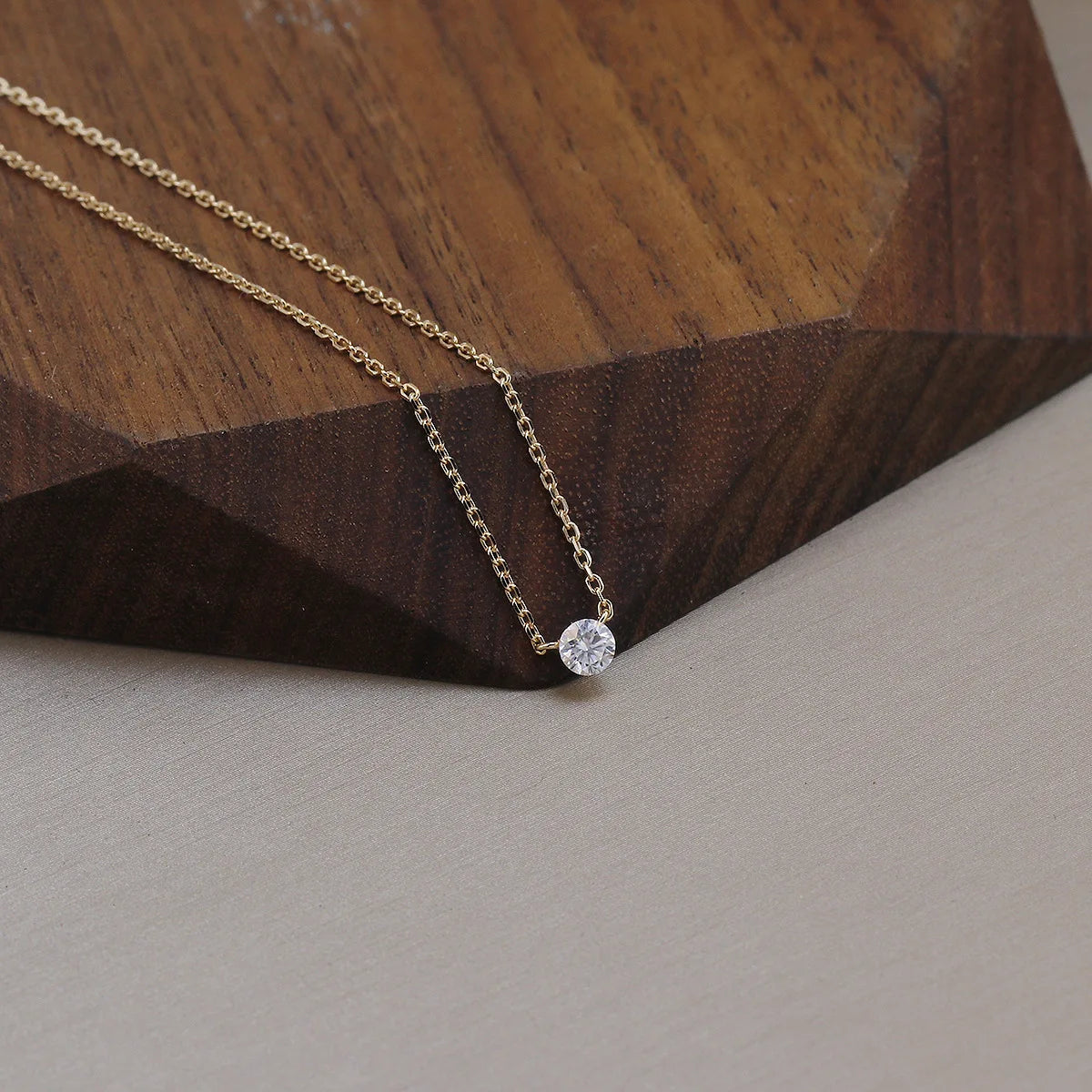 Moissanite Mini Solitaire Necklace in 925 Sterling Silver, view 5, Ratnali Jewels