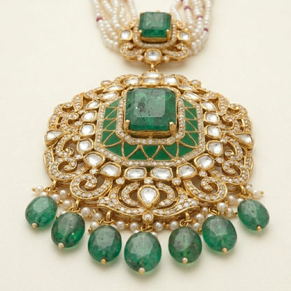 Emerald Polki Pendant Pearl Haar