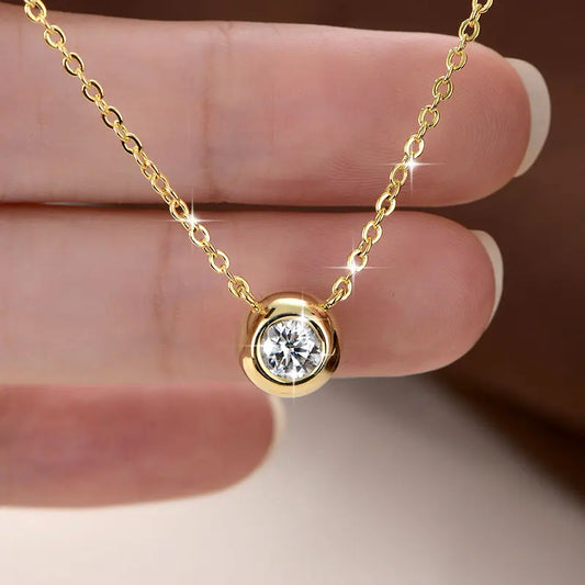 Moissanite Round Solitaire Necklace in 14K Gold Filled, view 2, Ratnali Jewels