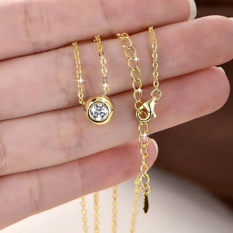 Moissanite Round Solitaire Necklace in 14K Gold Filled, view 4, Ratnali Jewels