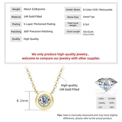 Moissanite Round Solitaire Necklace in 14K Gold Filled, view 5, Ratnali Jewels