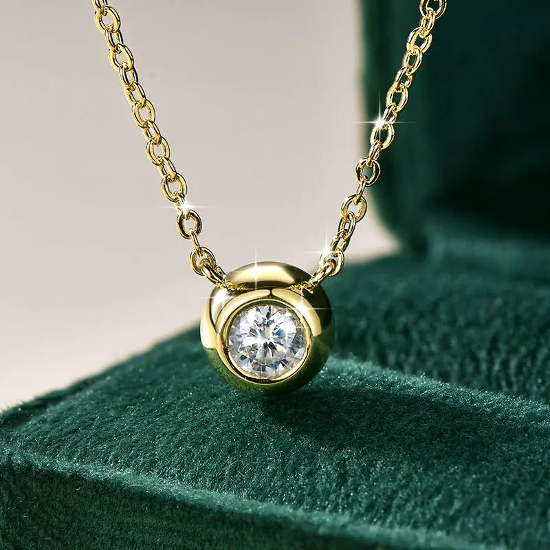 Moissanite Bezel Solitaire Necklace, 5 mm stone in gold