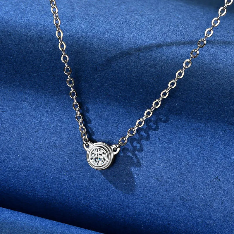 Moissanite Bezel Solitaire Necklace, 3 mm stone in silver