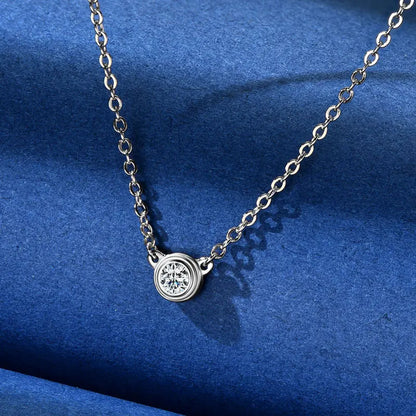 Moissanite Bezel Solitaire Necklace, 3 mm stone in silver
