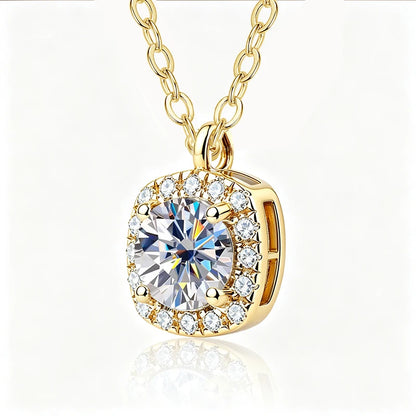 Moissanite Square Halo Pendant Necklace in 14K Gold Filled, Ratnali Jewels