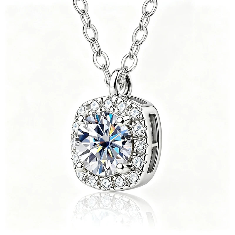 Moissanite Square Halo Pendant Necklace in 14K Gold Filled, view 2, Ratnali Jewels