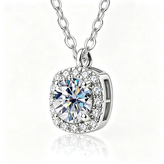 Moissanite Square Halo Pendant Necklace in 14K Gold Filled, view 2, Ratnali Jewels