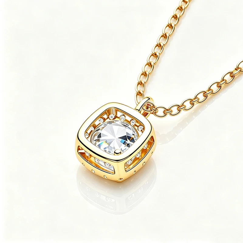 Moissanite Square Halo Pendant Necklace in 14K Gold Filled, view 3, Ratnali Jewels