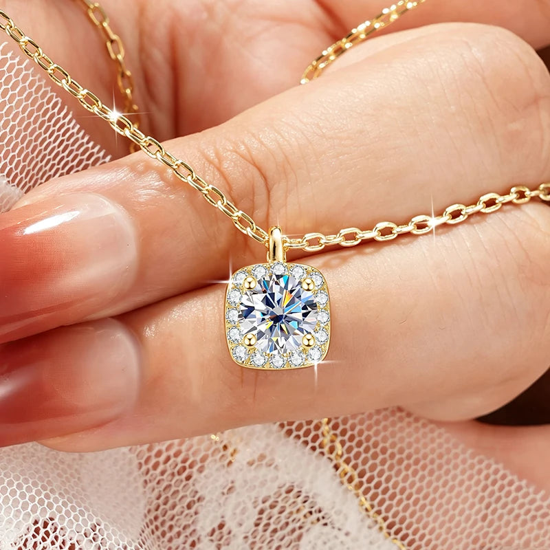 Moissanite Square Halo Pendant Necklace in 14K Gold Filled, view 4, Ratnali Jewels