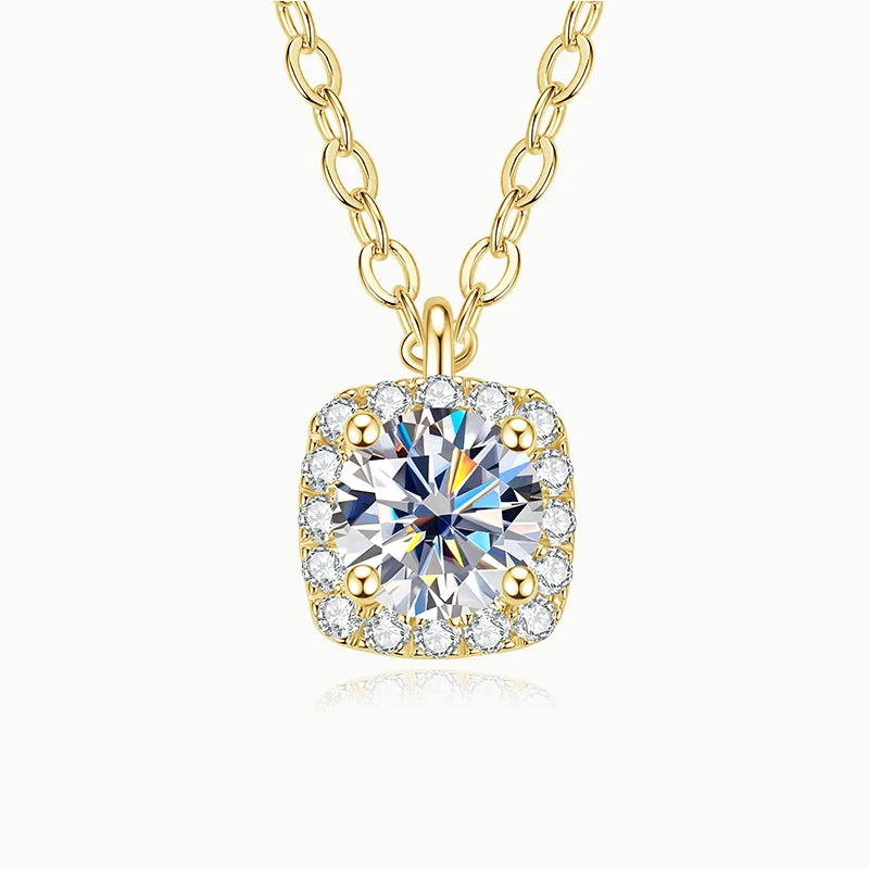 Moissanite Square Halo Pendant Necklace in 14K Gold Filled, view 6, Ratnali Jewels