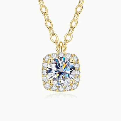 Moissanite Square Halo Pendant Necklace in 14K Gold Filled, view 6, Ratnali Jewels