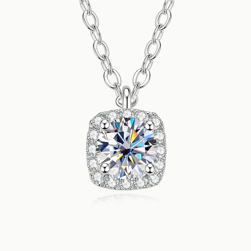 Moissanite Square Halo Pendant Necklace in 14K Gold Filled, view 7, Ratnali Jewels