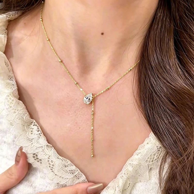 Moissanite Teardrop Pendant Necklace in 14K Gold Filled, view 4, Ratnali Jewels