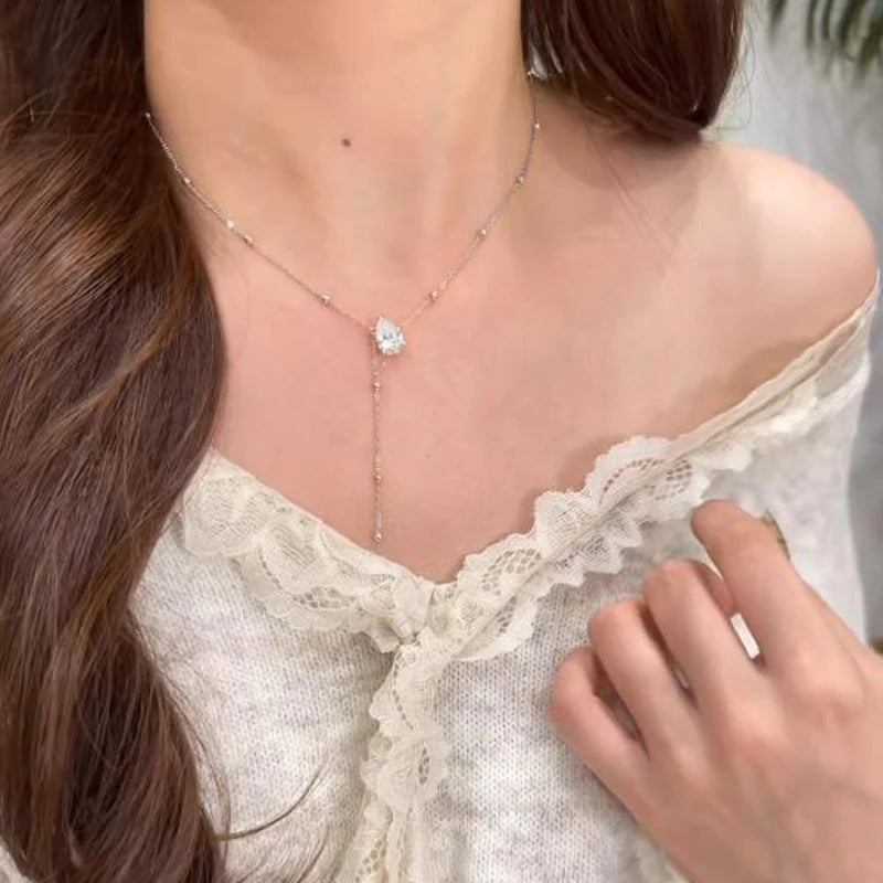 Moissanite Teardrop Pendant Necklace in 14K Gold Filled, view 5, Ratnali Jewels