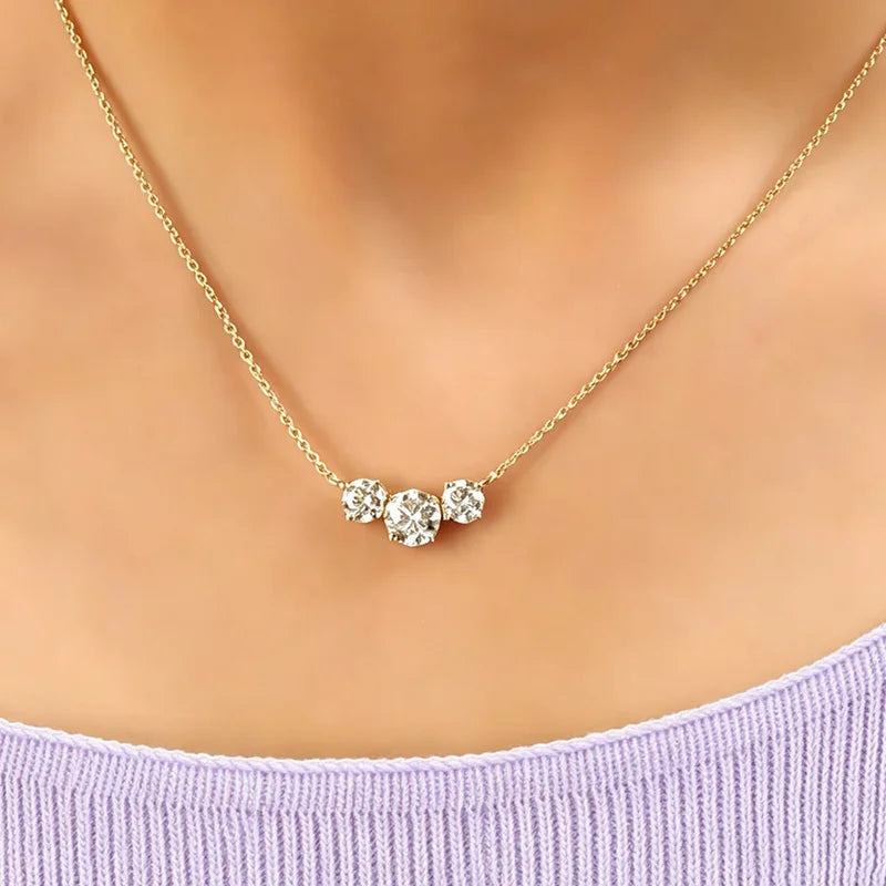 Moissanite Three Stone Pendant Necklace in 14K Gold Filled, Ratnali Jewels