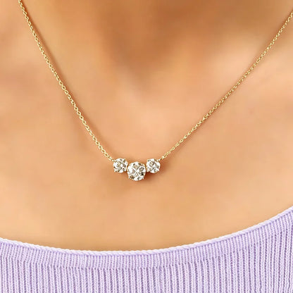 Moissanite Three Stone Pendant Necklace in 14K Gold Filled, Ratnali Jewels