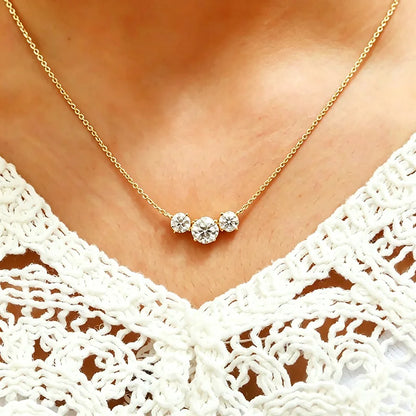 Moissanite Three Stone Pendant Necklace in 14K Gold Filled, view 2, Ratnali Jewels