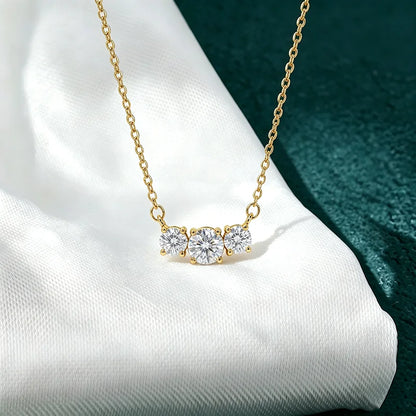 Moissanite Three Stone Pendant Necklace in 14K Gold Filled, view 3, Ratnali Jewels