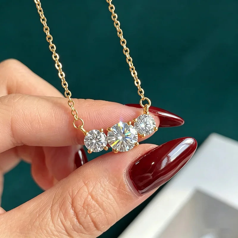 Moissanite Three Stone Pendant Necklace in 14K Gold Filled, view 4, Ratnali Jewels