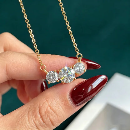 Moissanite Three Stone Pendant Necklace in 14K Gold Filled, view 4, Ratnali Jewels