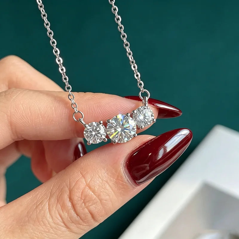 Moissanite Three Stone Pendant Necklace in 14K Gold Filled, view 5, Ratnali Jewels