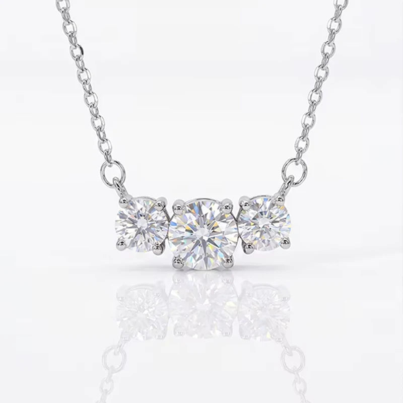 Moissanite Three Stone Pendant Necklace in 14K Gold Filled, view 6, Ratnali Jewels