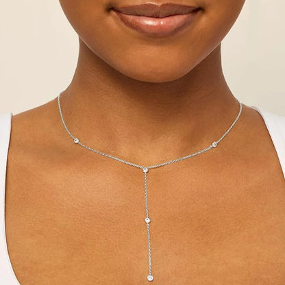 Moissanite Y Drop Tassel Necklace in 14K Gold Filled, Ratnali Jewels