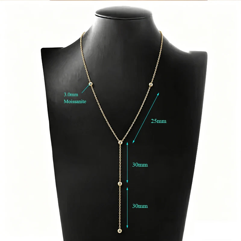 Moissanite Y Drop Tassel Necklace in 14K Gold Filled, view 4, Ratnali Jewels